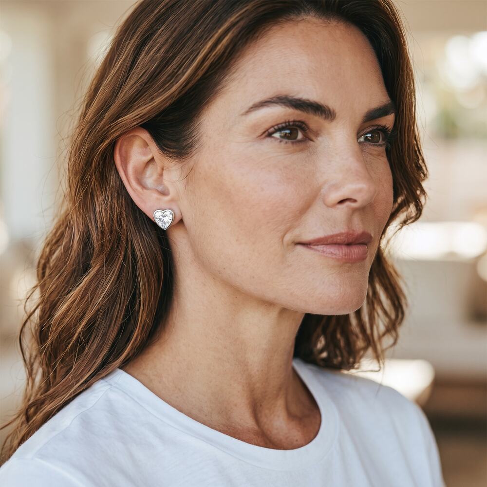 Givenchy Heart Cubic Zirconia Stud Earrings Silver Tone Crystal Jewelry